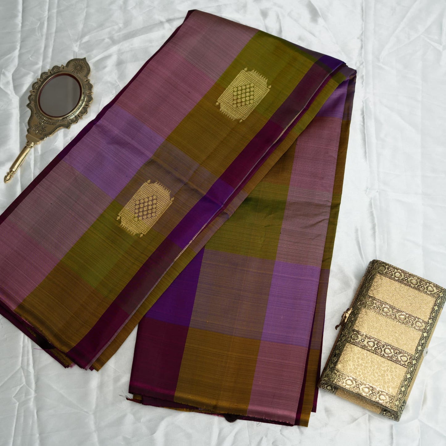 Lavanya Olive Korvai Kanchipuram Silk Saree I Pure Silk I Ethereal Weaves UAE
