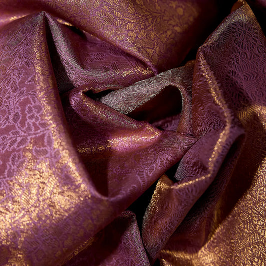 Mrunalini blush mauve Kanchivaram silk saree with delicate antique gold zari floral motifs – wedding saree UAE