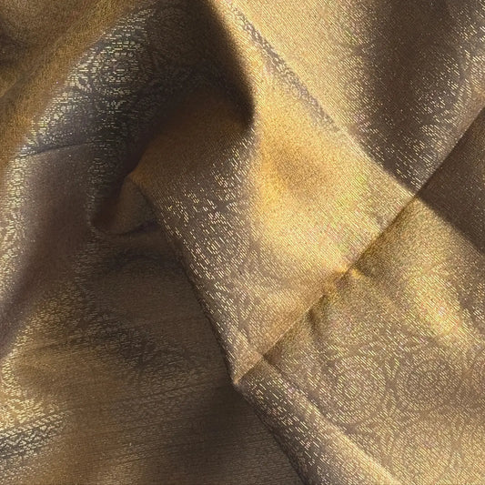 Svarna Veil antique green gold Kanchivaram silk saree with self-woven jacquard motifs and handcrafted tassels – Ethereal Weaves UAE