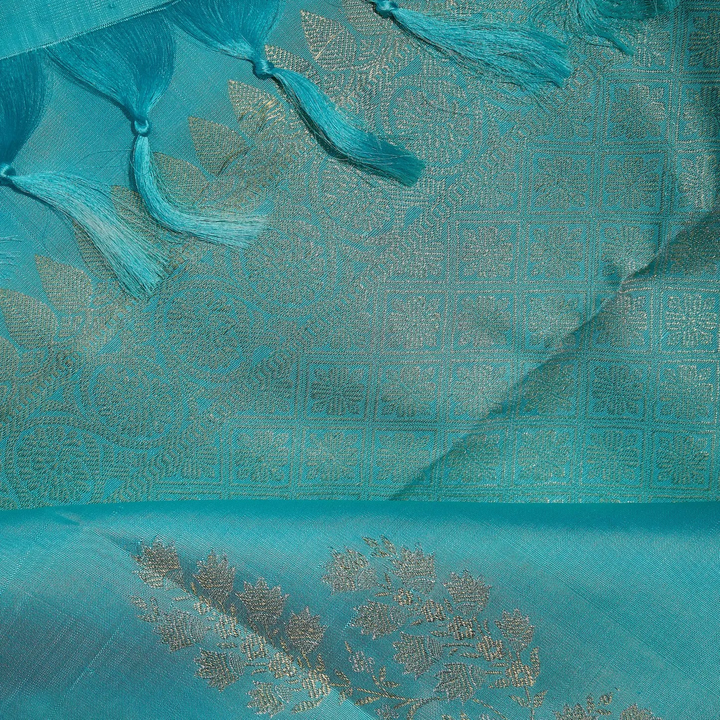 Neelambari Veda aqua blue Kanchivaram silk saree with elegant silver floral zari motifs and soft lustrous sheen – festive saree UAE
