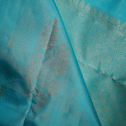 Neelambari Veda aqua blue Kanchivaram silk saree with elegant silver floral zari motifs and soft lustrous sheen – festive saree UAE