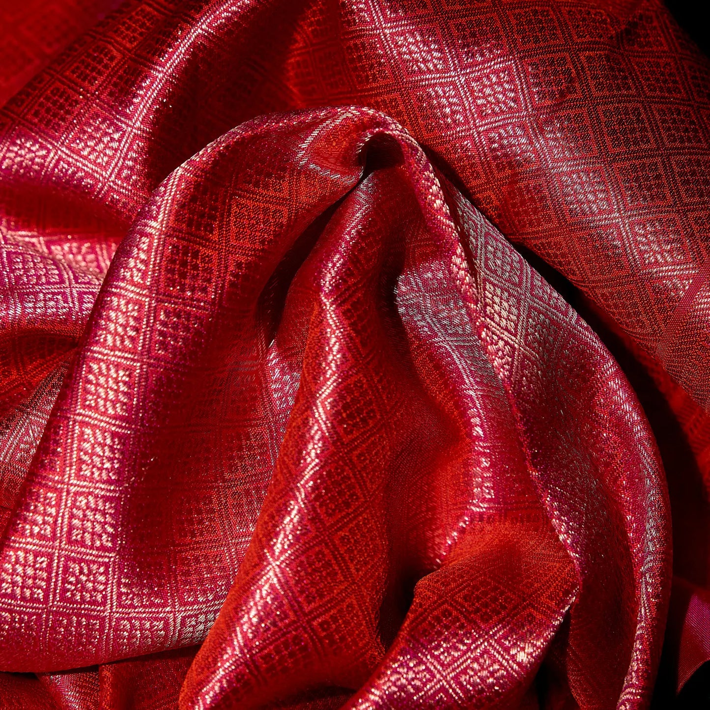 Vanam Ruby forest green and ruby pink Kanchivaram silk saree with intricate floral zari motifs and geometric pallu – saree UAE