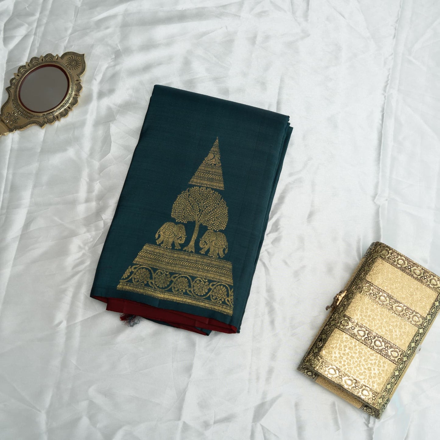 Gaja Gopuram Korvai Kanchipuram Silk Saree I Pure Silk I Ethereal Weaves UAE