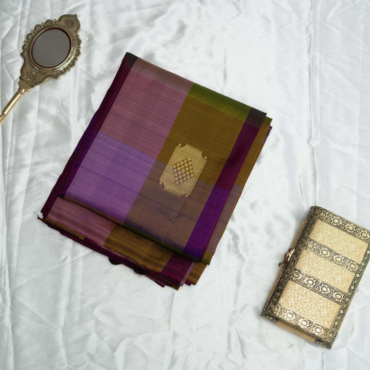 Lavanya Olive Korvai Kanchipuram Silk Saree I Pure Silk I Ethereal Weaves UAE