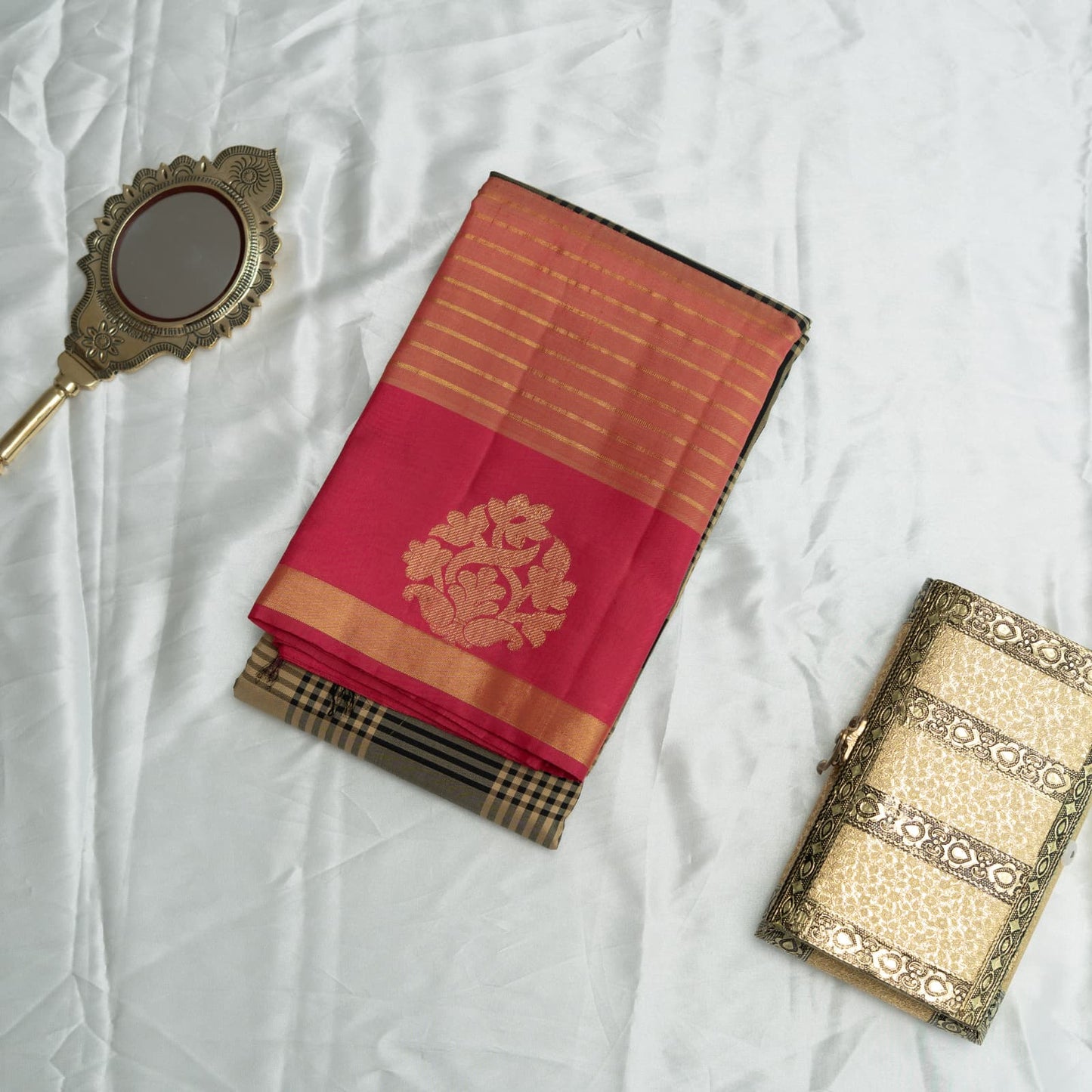 Regal Tartan Kanchivaram Silk Saree I Pure Silk I Ethereal Weaves UAE