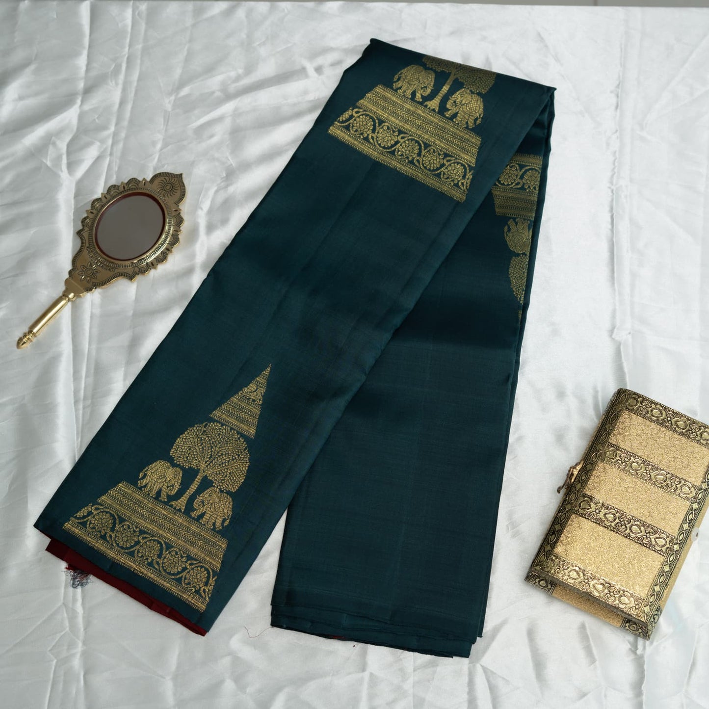 Gaja Gopuram Korvai Kanchipuram Silk Saree I Pure Silk I Ethereal Weaves UAE