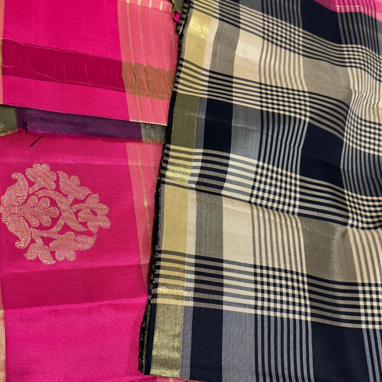 Regal Tartan Kanchivaram Silk Saree I Pure Silk I Ethereal Weaves UAE