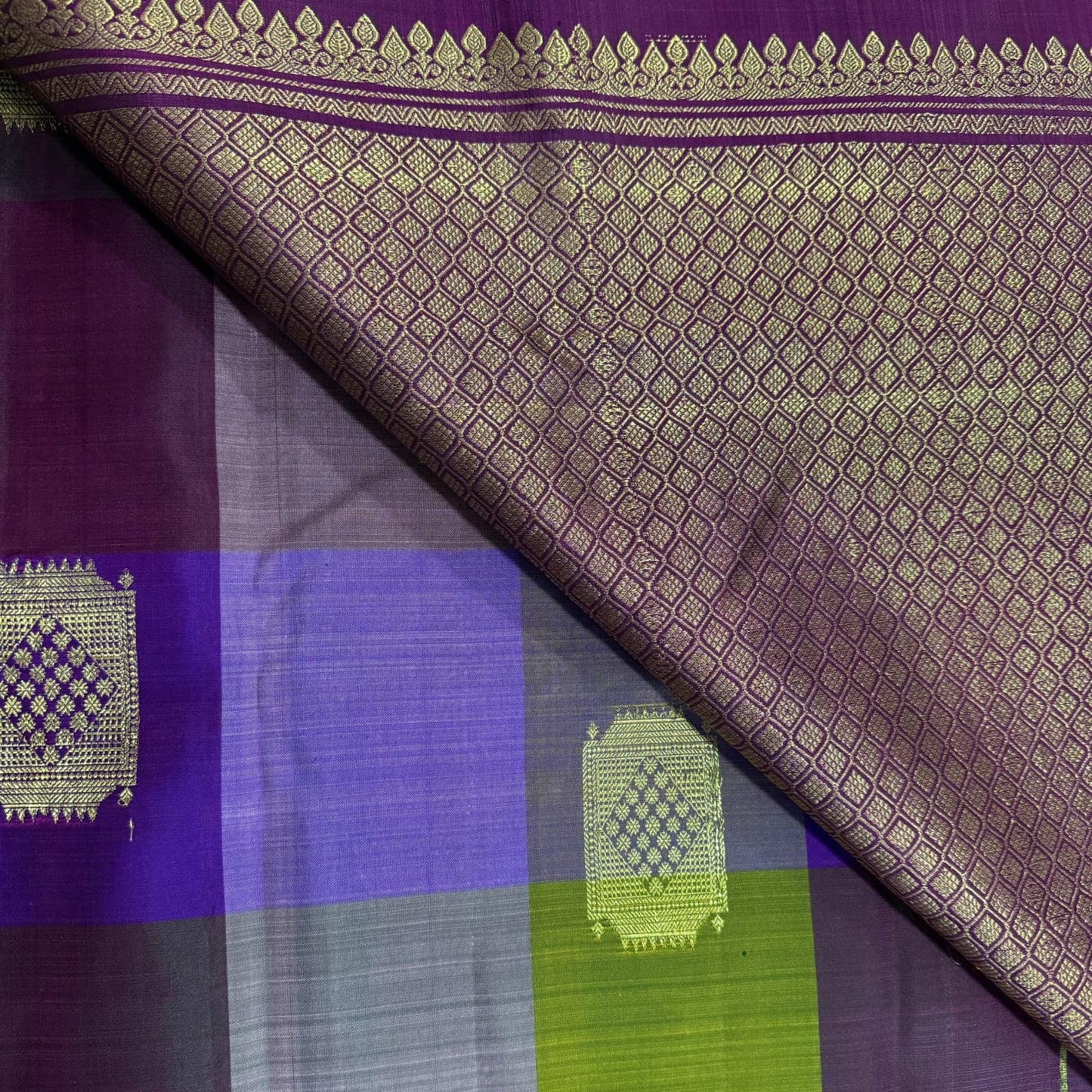 Lavanya Olive Korvai Kanchipuram Silk Saree I Pure Silk I Ethereal Weaves UAE