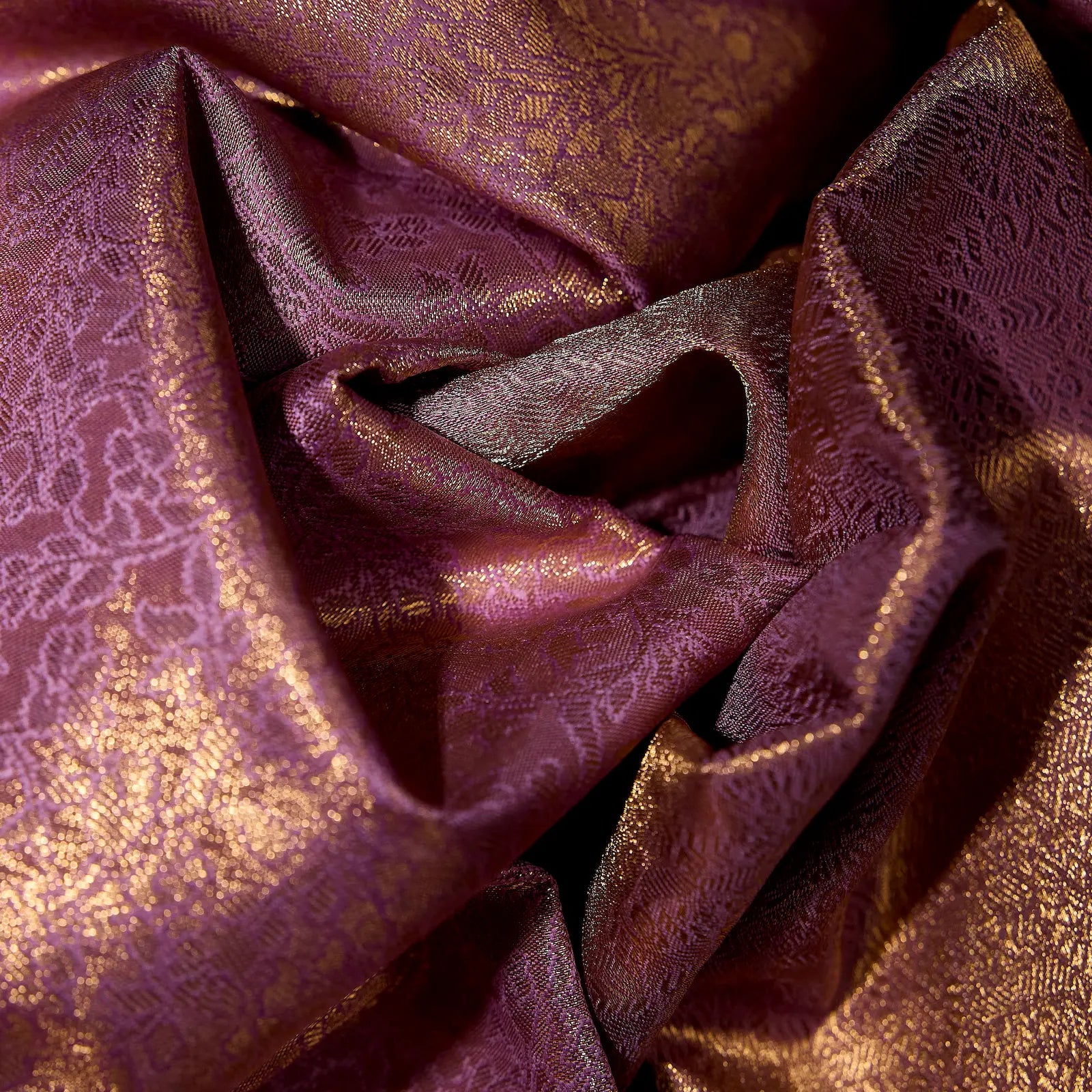 Mrunalini blush mauve Kanchivaram silk saree with delicate antique gold zari floral motifs – wedding saree UAE
