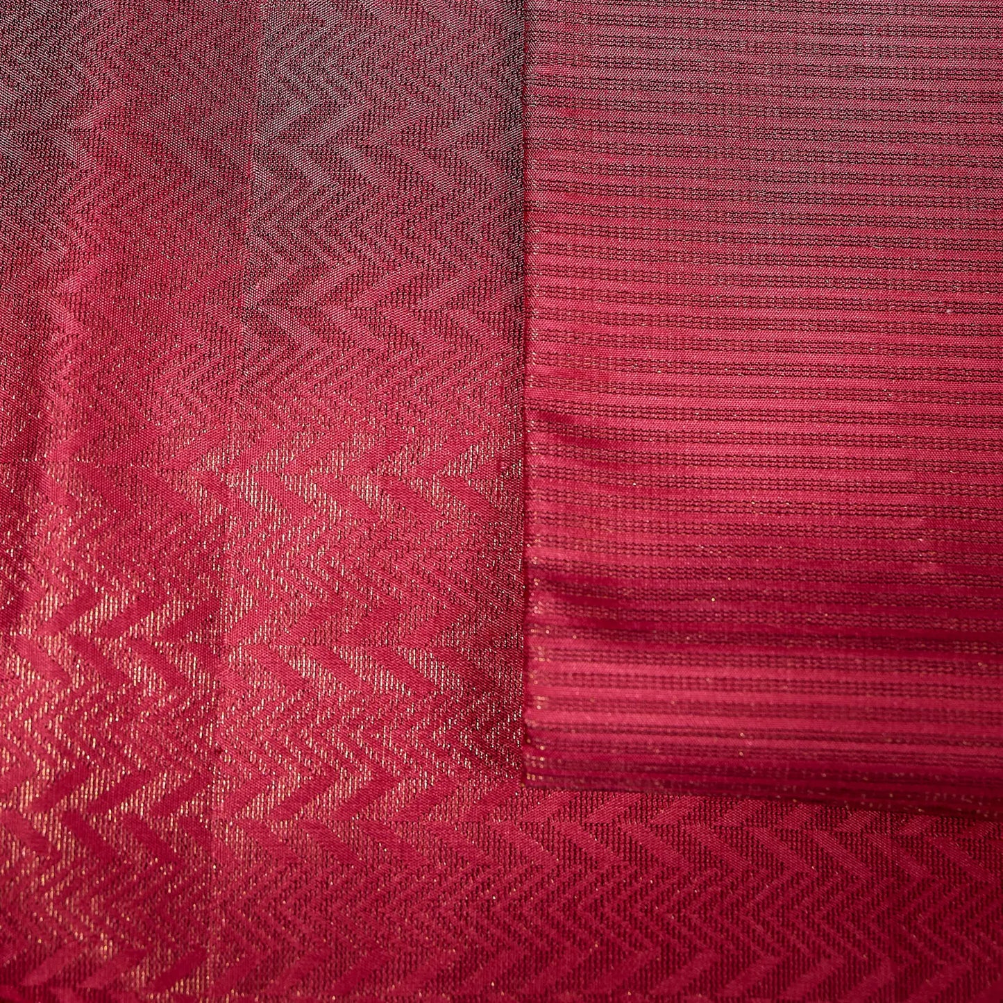 Roshivya deep rose pink Kanchivaram silk saree with chevron weave texture and subtle gold zari detailing – festive saree UAE