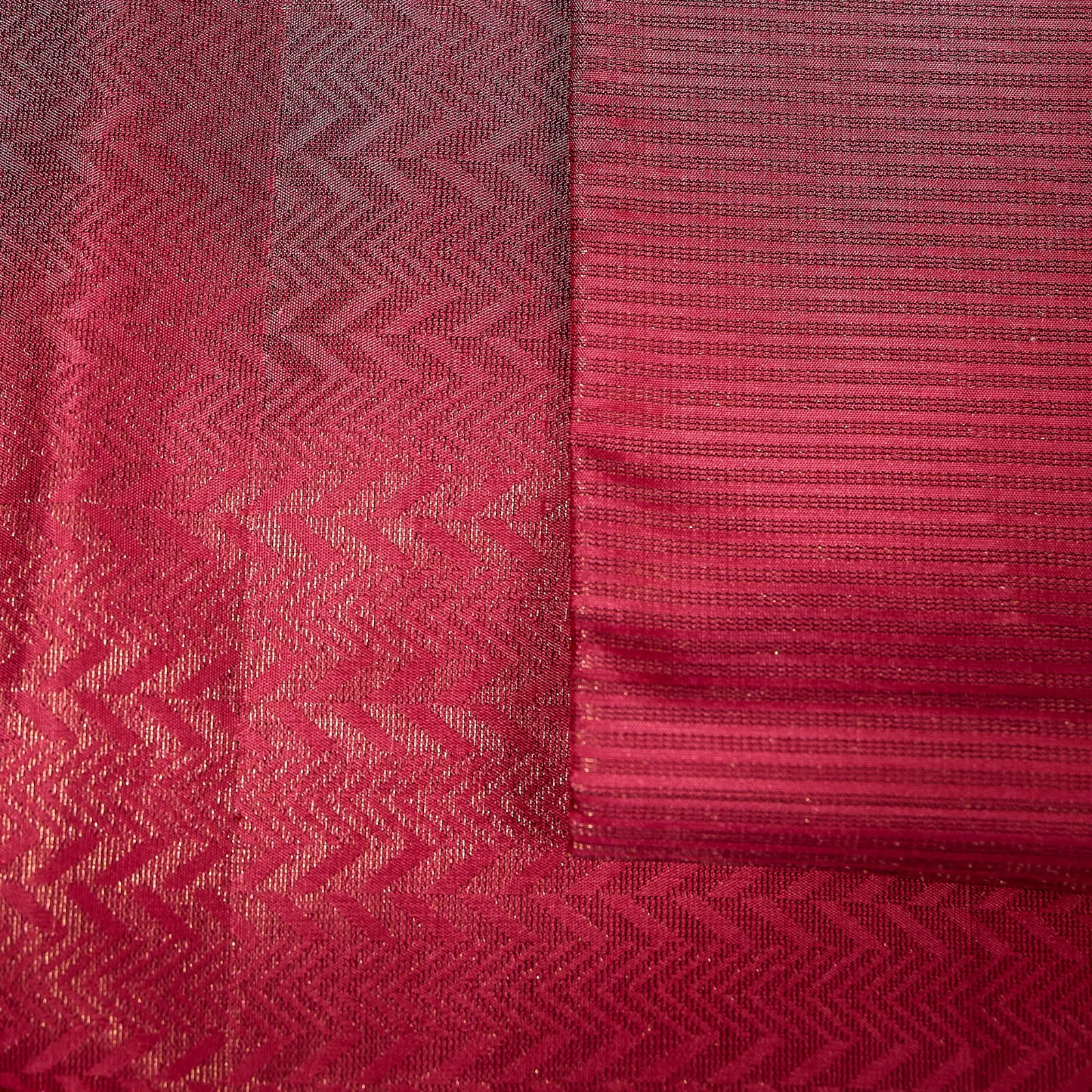 Roshivya deep rose pink Kanchivaram silk saree with chevron weave texture and subtle gold zari detailing – festive saree UAE