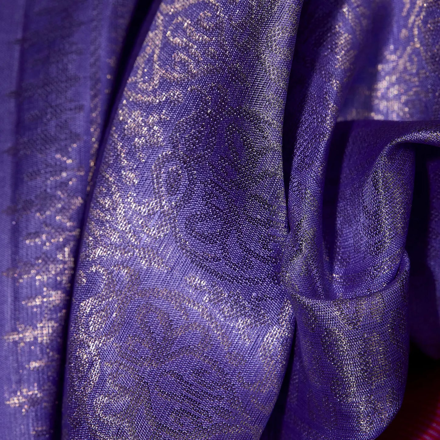 Lilac Lavanya lavender purple and ruby red Kanchivaram silk saree with silver zari and tassel detailing – Ethereal Weaves UAE.