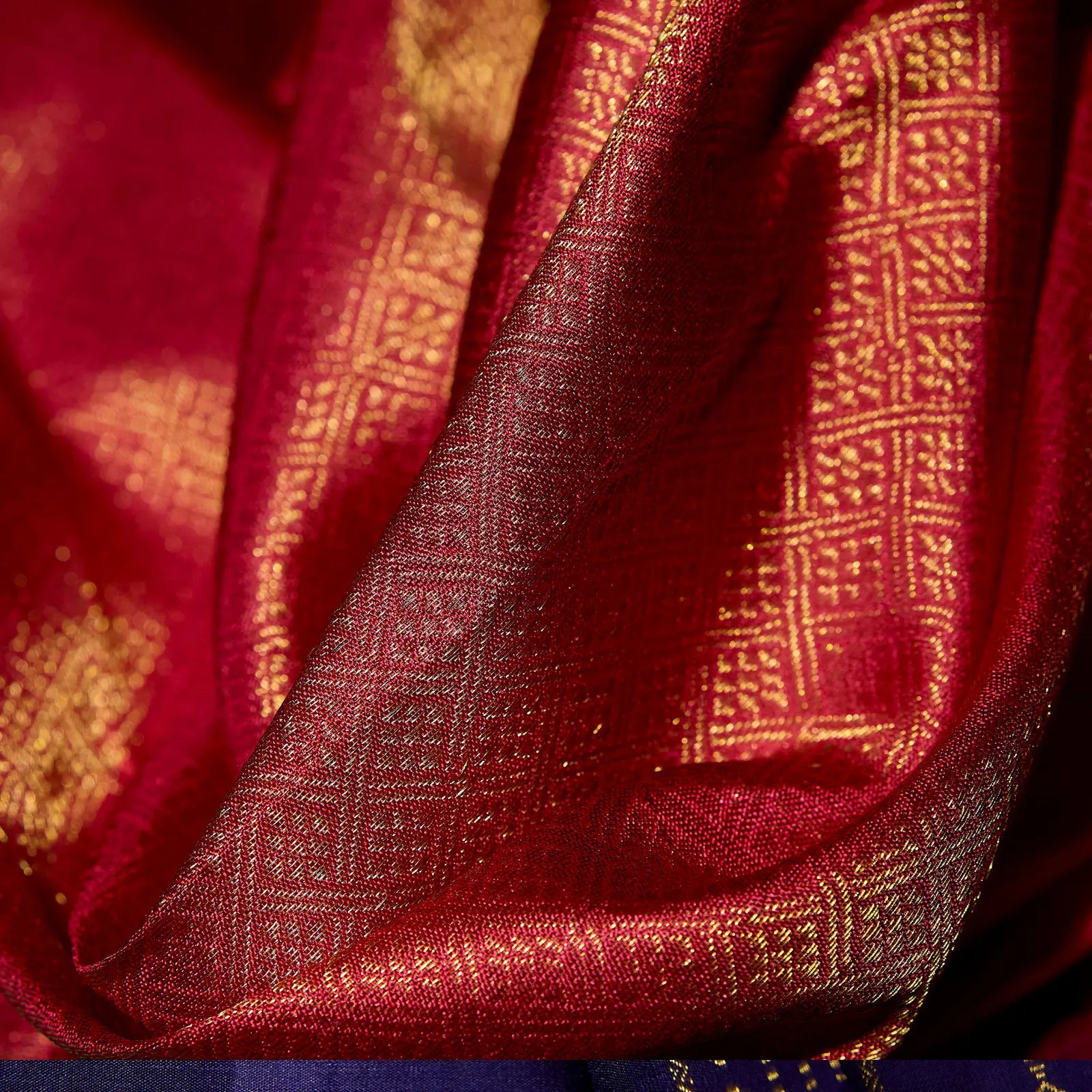 Mehera aqua blue Kanchivaram silk saree with rani pink contrast pallu and gold zari motifs – Ethereal Weaves UAE.