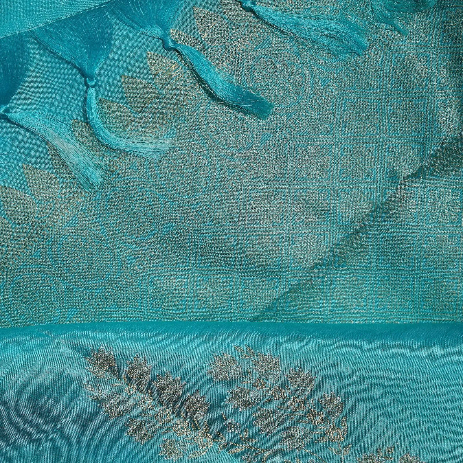 Neelambari Veda aqua blue Kanchivaram silk saree with elegant silver floral zari motifs and soft lustrous sheen – festive saree UAE