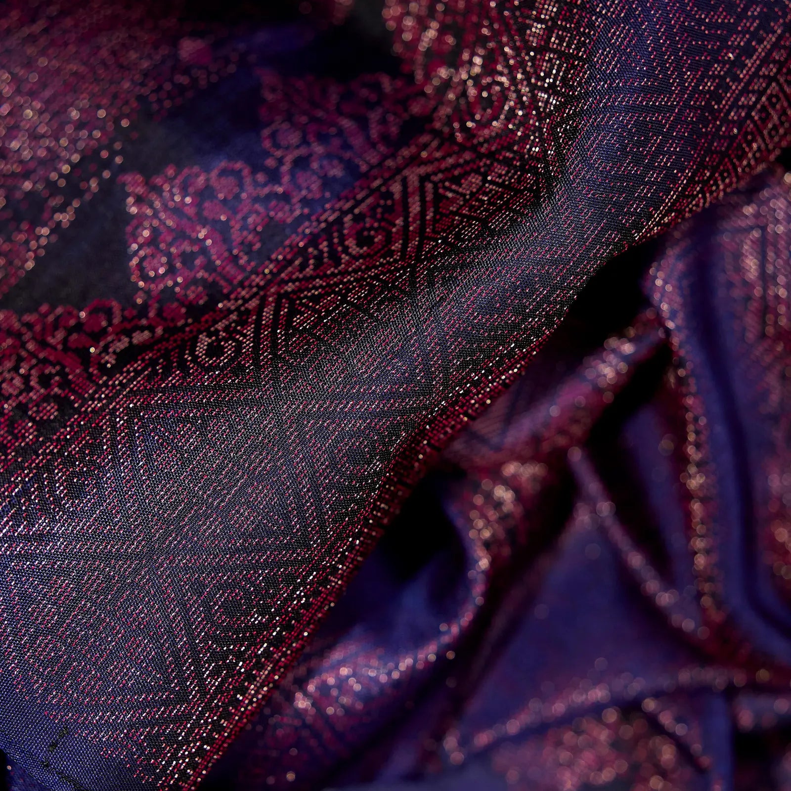 Rajvini navy blue Kanchivaram silk saree with antique copper zari geometric border    and pallu – Ethereal Weaves UAE.