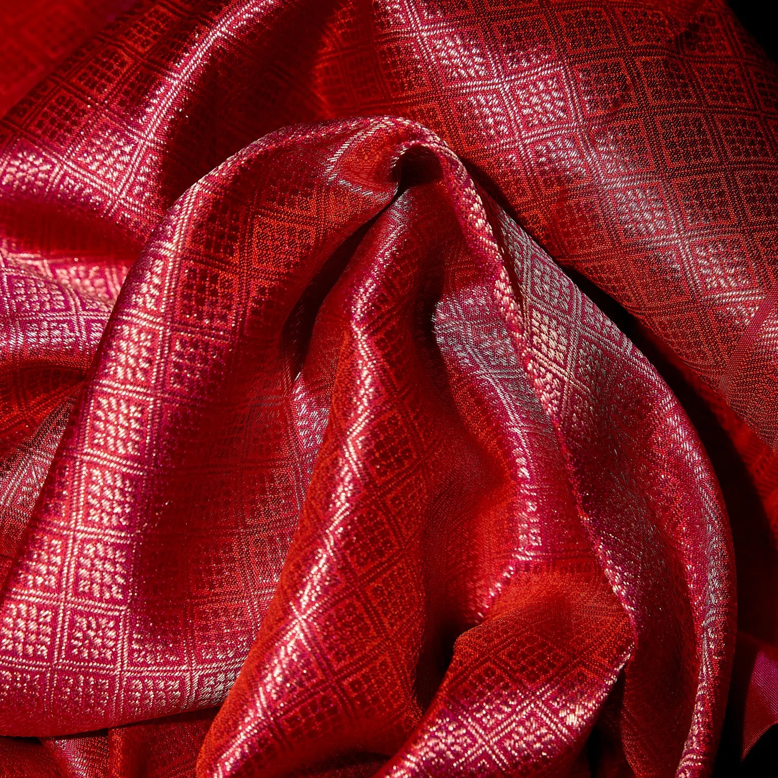 Vanam Ruby forest green and ruby pink Kanchivaram silk saree with intricate floral zari motifs and geometric pallu – saree UAE